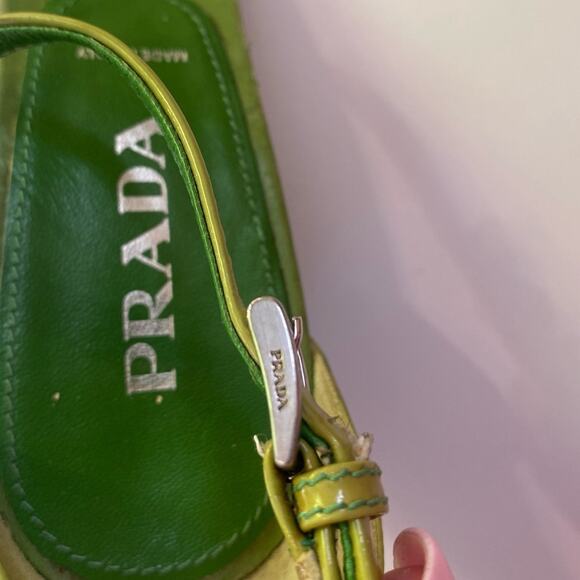 Prada strappy wedges. Patent leather. Lime green. EU 35.5, US Size 5.5. - Picture 15 of 16